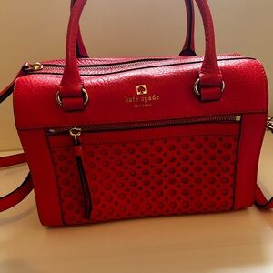 Kate Spade Red Satchel with Glossy Finish and Silver Hardware